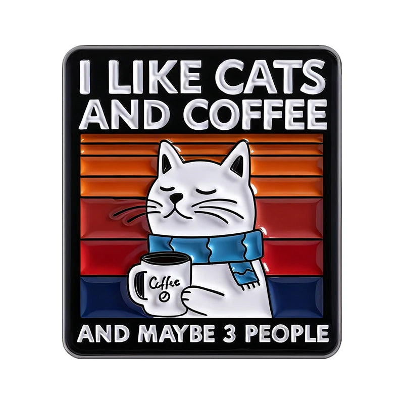 I Like Cats and Coffee Enamel Pin – Cute Cartoon Cat Drinking Coffee Alloy Brooch for Lapels & Bags