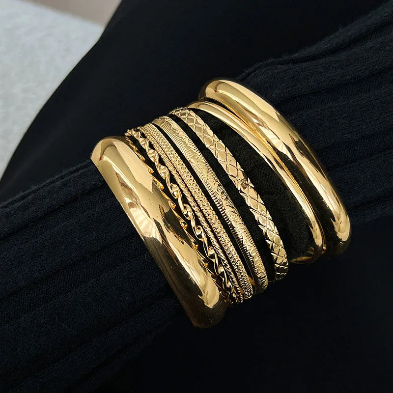 Vintage Punk Twist Texture Bangle Bracelet Set – Gold and Silver Tone Stackable Statement Cuffs