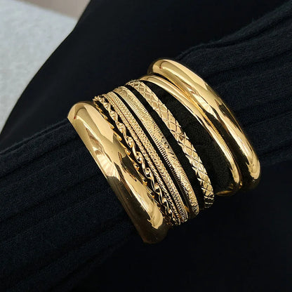 Vintage Punk Twist Texture Bangle Bracelet Set – Gold and Silver Tone Stackable Statement Cuffs