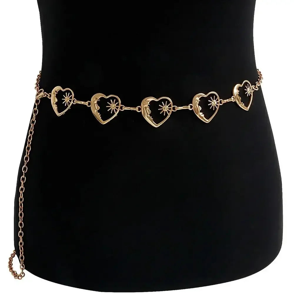 Punk Hip Hop Sun Waist Chain Belt – Vintage Gold & Silver Metal High Waist Chain for Women