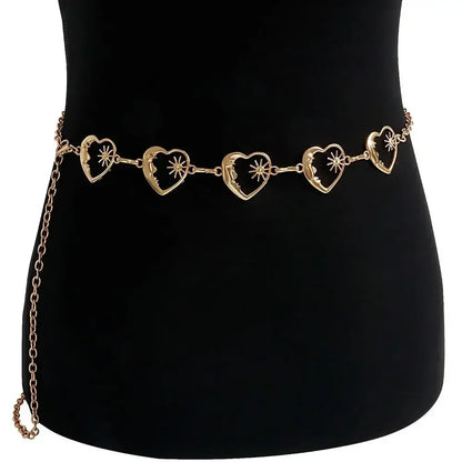 Punk Hip Hop Sun Waist Chain Belt – Vintage Gold & Silver Metal High Waist Chain for Women