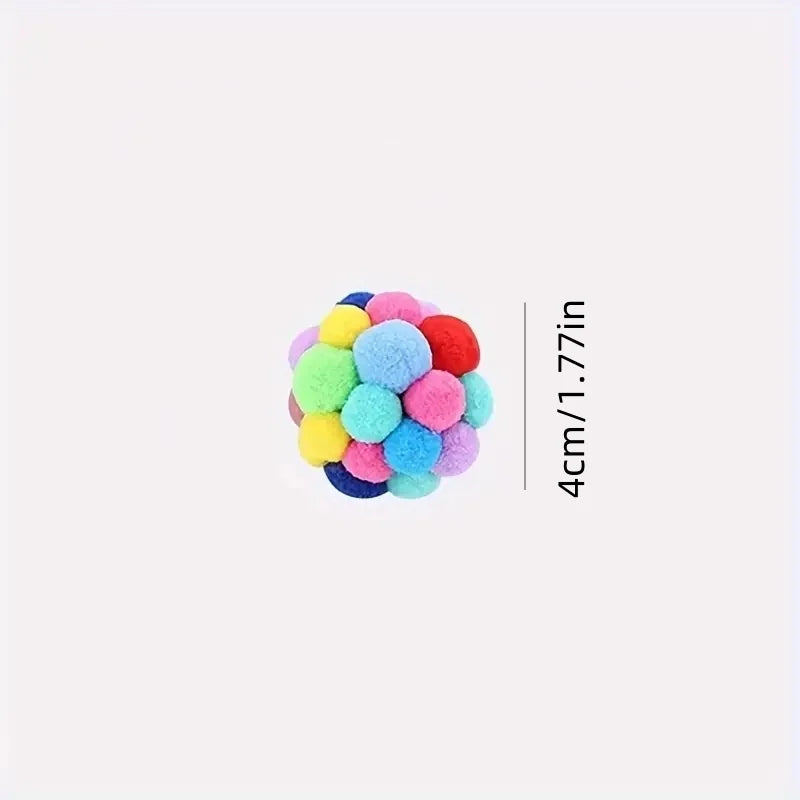 Colorful Pom Pom Cat Toy Ball with Bell Interactive Kitten Play Balls