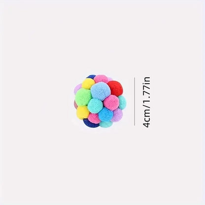 Colorful Pom Pom Cat Toy Ball with Bell Interactive Kitten Play Balls