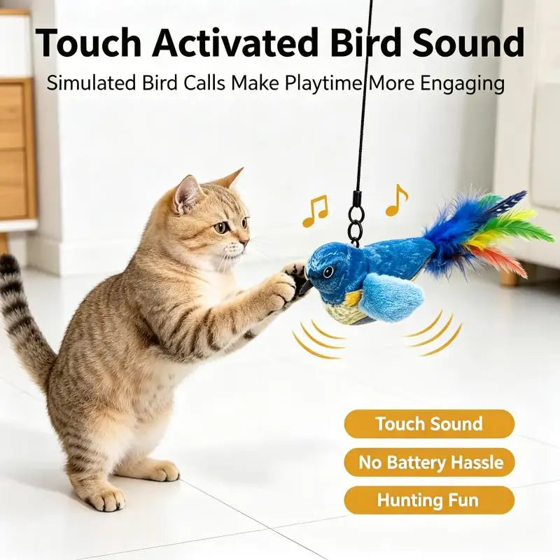 Pet Cat Toys for Indoor Cats Interactive Kitten Plush Toy with Bird Sound & Catnip