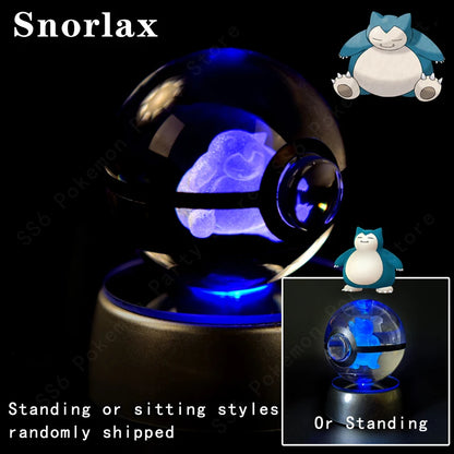 Pokemon 3D Crystal Ball Night Light - Glass Pokeball LED Lamp with Pikachu, Mewtwo & Gengar