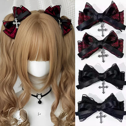 Gothic Dark Style Bowknot Hair Clips – 4pcs Lolita Dressing Bow Barrettes for Girls