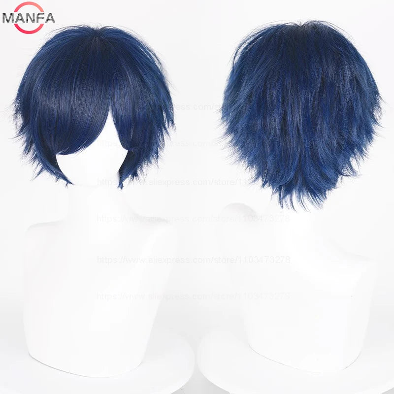 Short Straight Anime Cosplay Wig – 30cm Heat Resistant Synthetic Hair in Solid & Mixed Colors for Men and Women