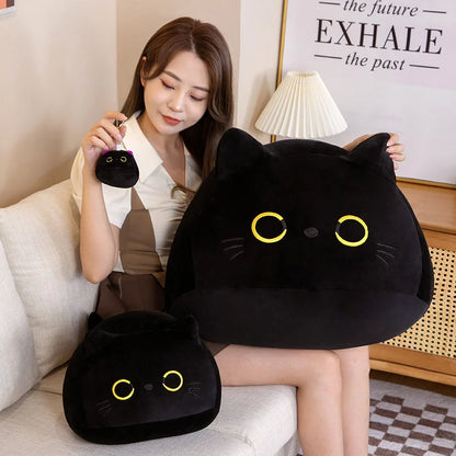 Kawaii Black Cat Plush Doll Soft Stuffed Round Cat Plushie Keychain Bag Pendant