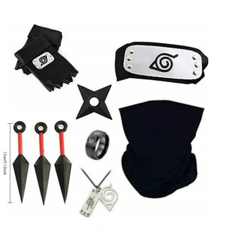 Naruto Kakashi Cosplay Accessory Set - Mask, Headband, Gloves and Kunai Props for Anime Fans