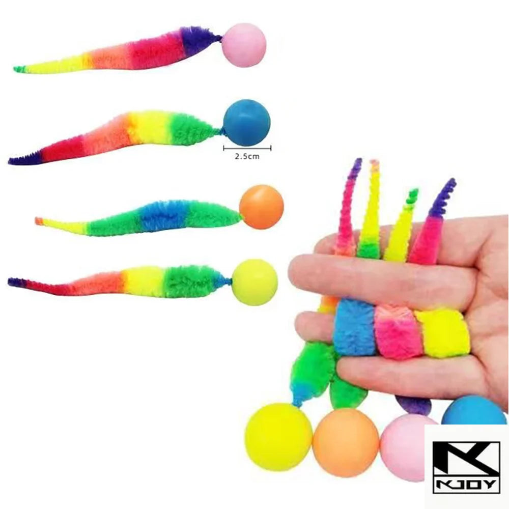 Caterpillar Bouncing Ball Cat Toy, Rainbow Plush Interactive Kitten Chase Toys