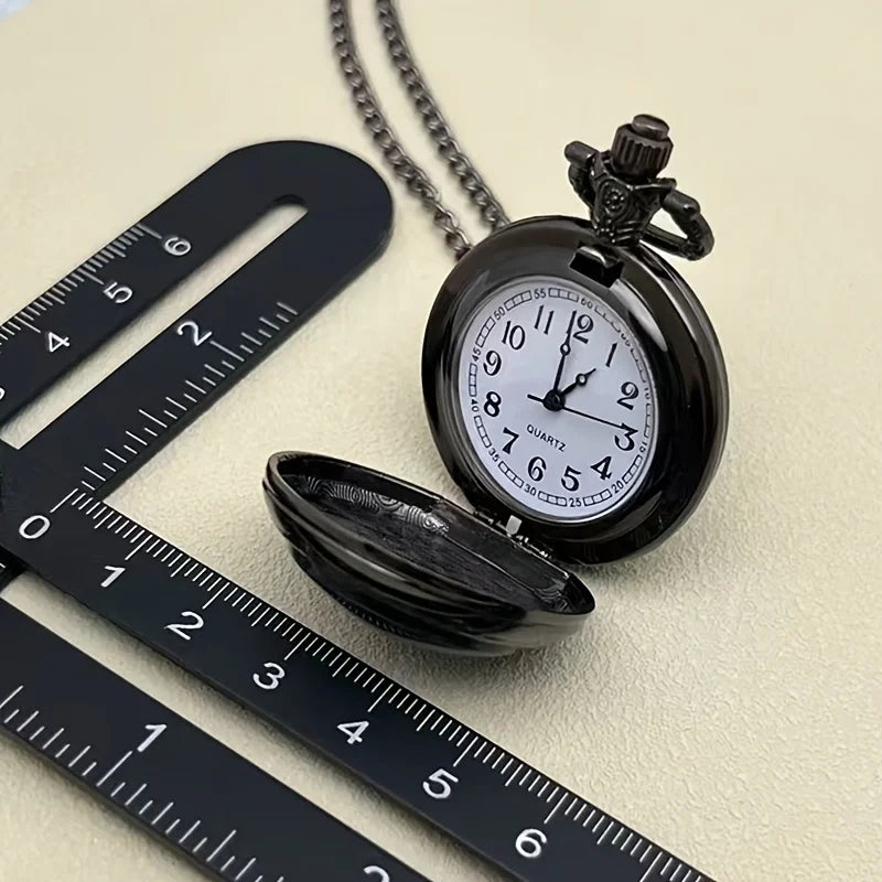 Gothic Black Raven Pocket Watch with Necklace Chain – Quartz Alloy Watch