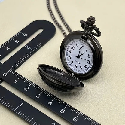 Gothic Black Raven Pocket Watch with Necklace Chain – Quartz Alloy Watch