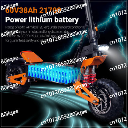 X5 6000W Dual Motor Eelectric Scooter in China Stock 60v 40ah Large Battery Remote Scooter with Seat 11-inch Tires