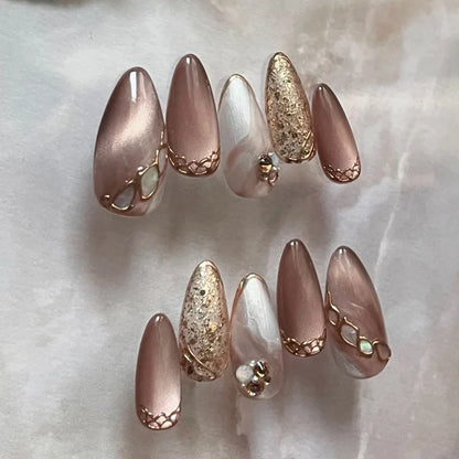 Y2K Star Press On Nails 24pcs – Blue Gradient French Gold Moon Almond False Nails