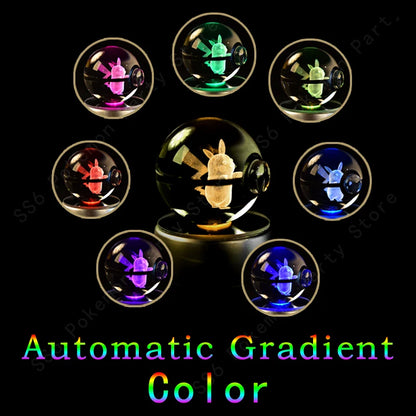 Pokemon 3D Crystal Ball Night Light - Glass Pokeball LED Lamp with Pikachu, Mewtwo & Gengar