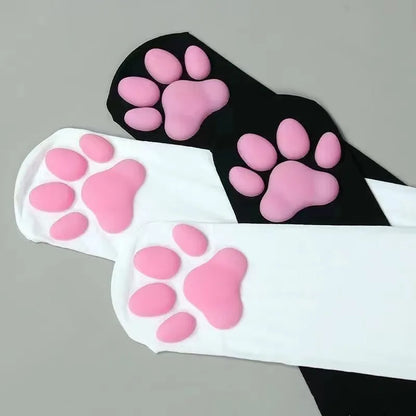 Pink Cat Paw Thigh High Socks - Cute 3D Kitten Claw Lolita Stockings for Women and Kids