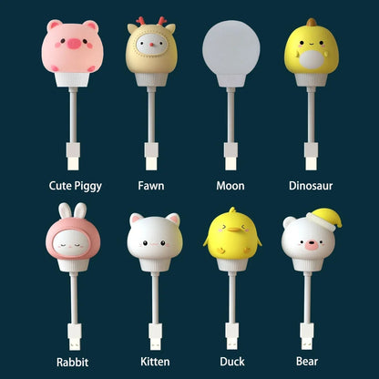 Cute Cartoon LED Night Light – USB Remote Control Bear, Chick & Kitten Bedside Lamp for Kids