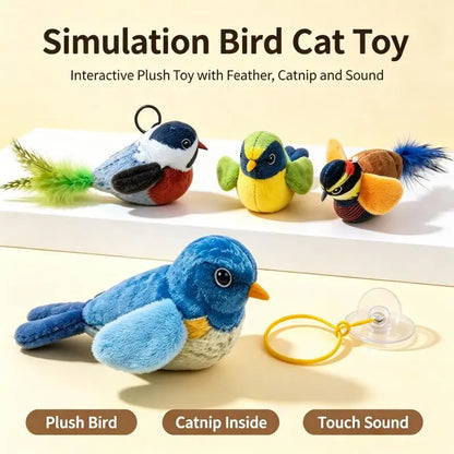 Pet Cat Toys for Indoor Cats Interactive Kitten Plush Toy with Bird Sound & Catnip