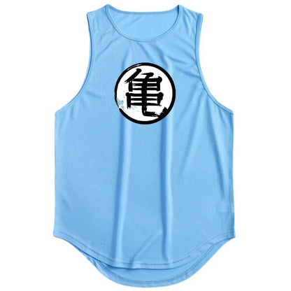Japanese Anime Turtle Script Sleeveless Tank Top - Summer Gym and Running Vest for Men