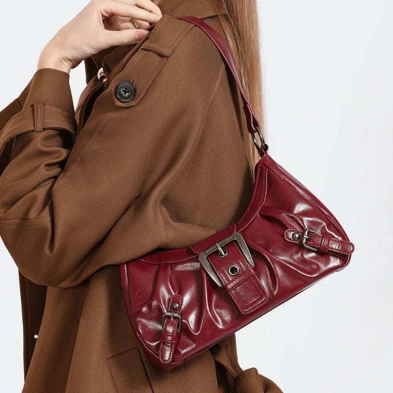 Y2K Retro Pleated Hobo Shoulder Bag for Women – Underarm Clutch Handbag