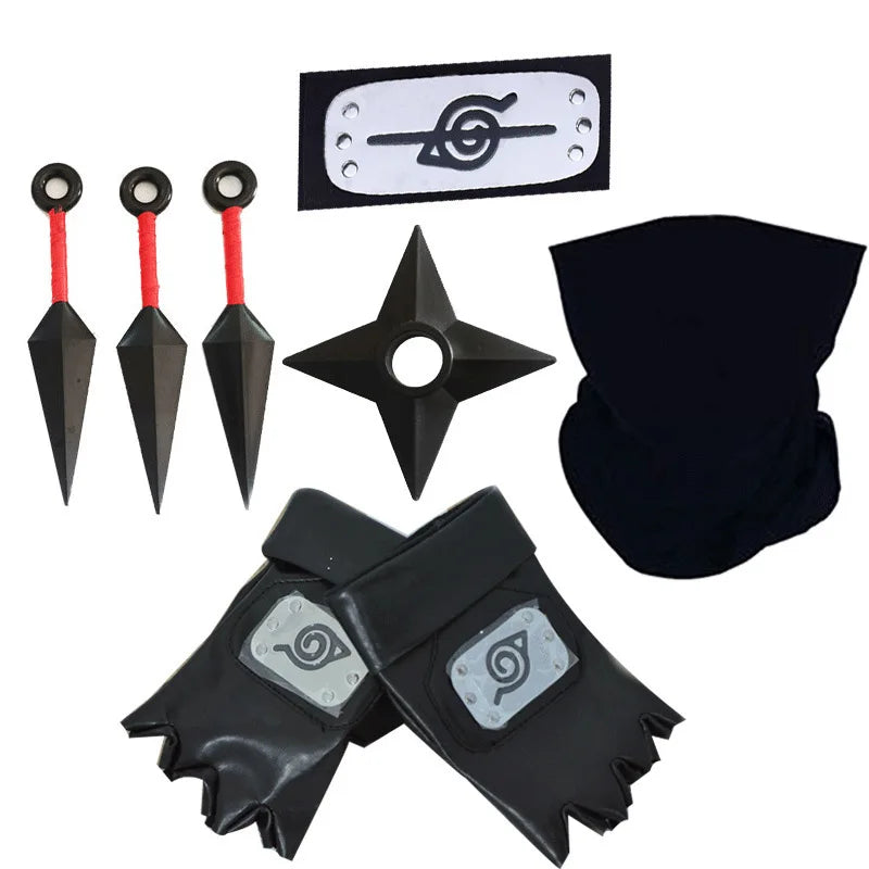 Naruto Kakashi Cosplay Accessory Set - Mask, Headband, Gloves and Kunai Props for Anime Fans