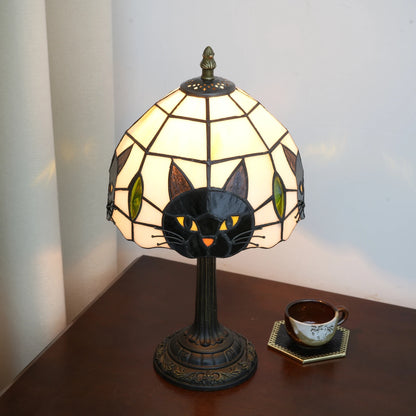Black Cat Stained Glass Table Lamp – Bedroom Nightstand Desk Light