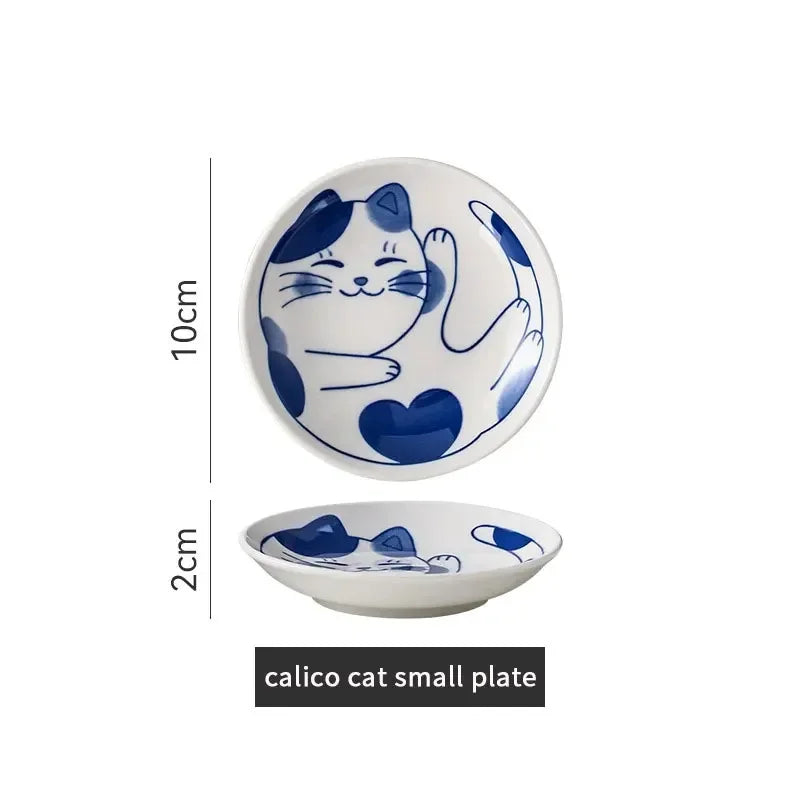Lucky Cat Ceramic Sauce Dishes Set – 4pc Japanese Style Sushi Plates