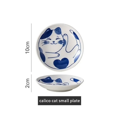 Lucky Cat Ceramic Sauce Dishes Set – 4pc Japanese Style Sushi Plates