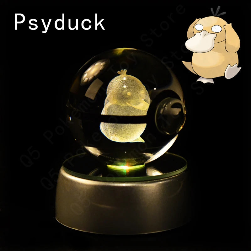 Pokemon 3D Crystal Ball Night Light - Glass Pokeball LED Lamp with Pikachu, Mewtwo & Gengar