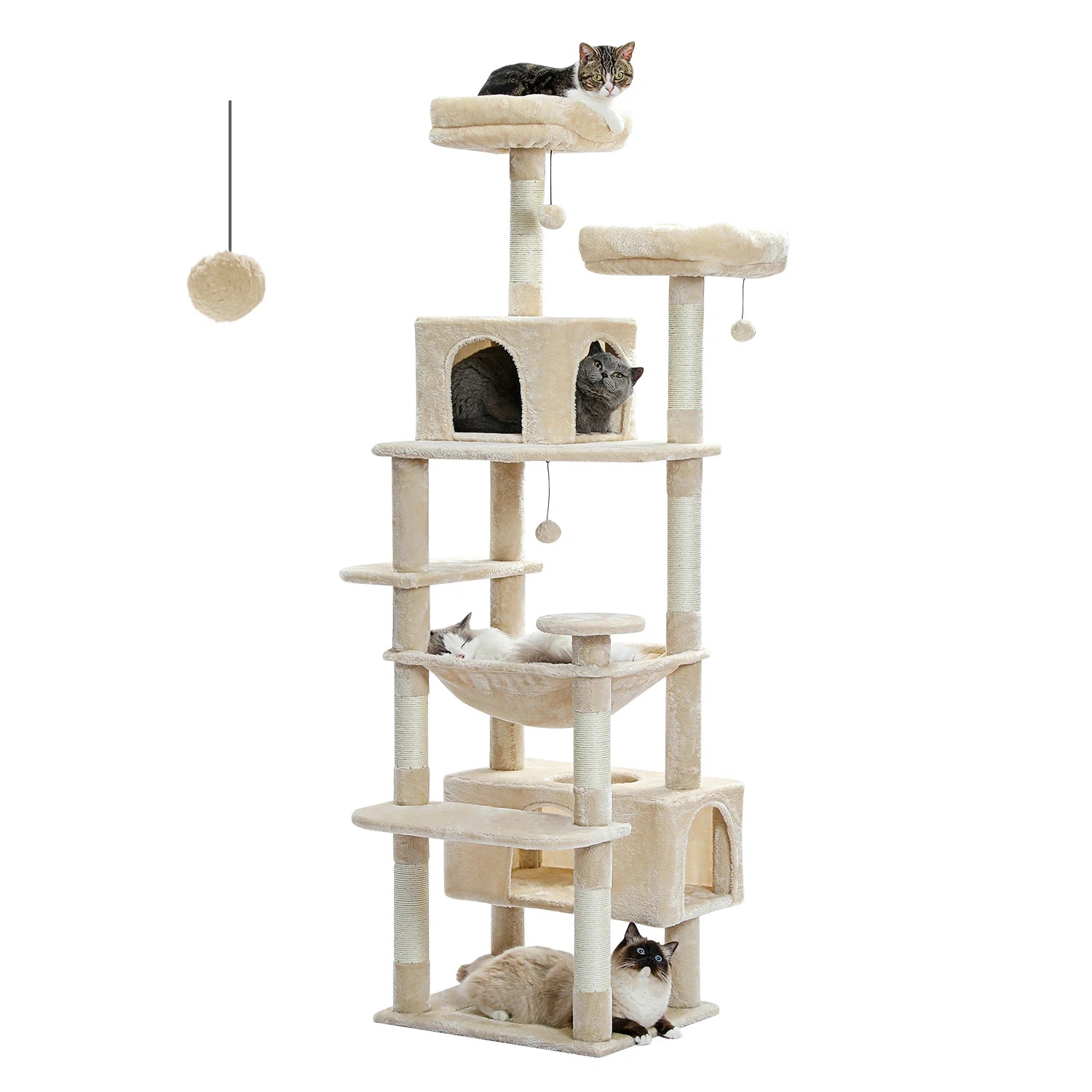 Large Cat Tree Tower with Hammock And Perches Sisal Scratching Posts Spacious Condos And Cat Toys for Indoor Cats Grey/Beige/Black