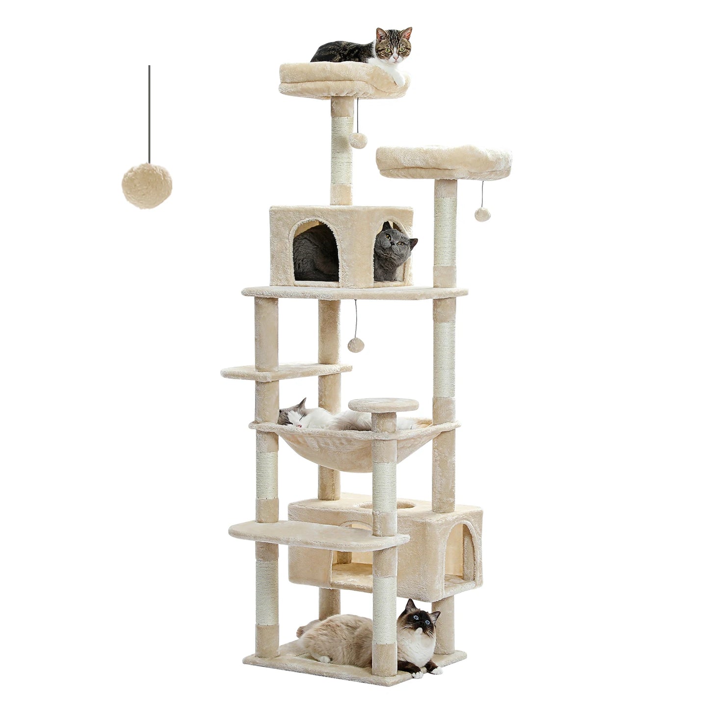 Large Cat Tree Tower with Hammock And Perches Sisal Scratching Posts Spacious Condos And Cat Toys for Indoor Cats Grey/Beige/Black
