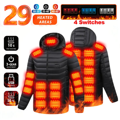 USB Heated Jacket with 29 Heating Zones - 3 Heat Levels, Warm Winter Coat for Outdoor Sports