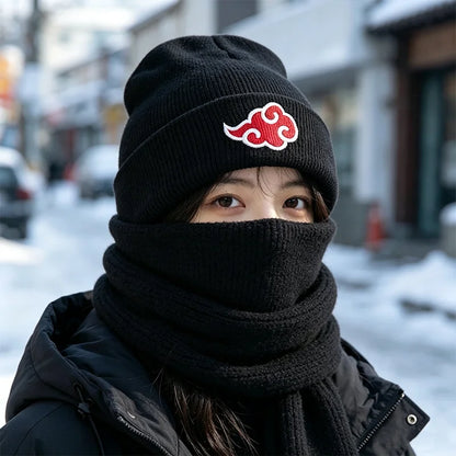 Akatsuki Red Cloud Knitted Beanie - Unisex Anime Ninja Cosplay Winter Hat