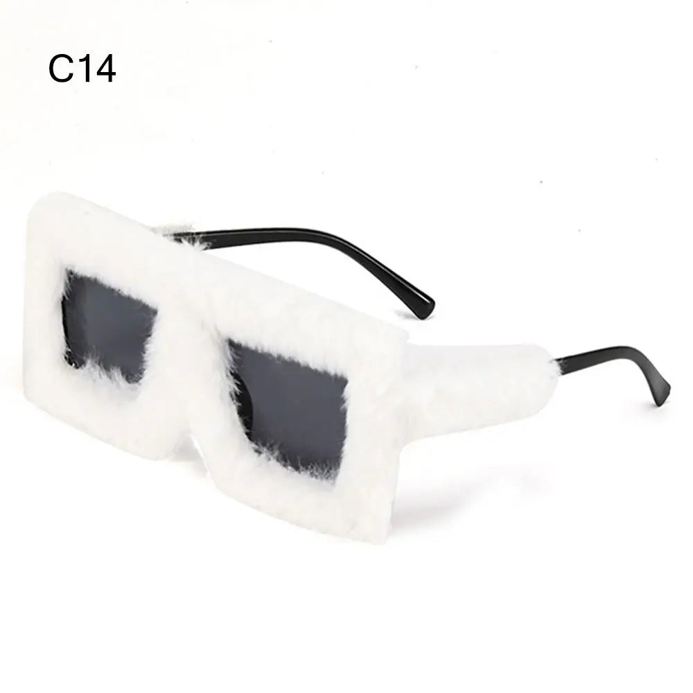 Y2K Oversized Plush Sunglasses Fluffy Winter Shades Halloween Novelty Glasses