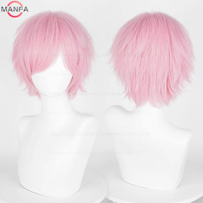 Short Straight Anime Cosplay Wig – 30cm Heat Resistant Synthetic Hair in Solid & Mixed Colors for Men and Women