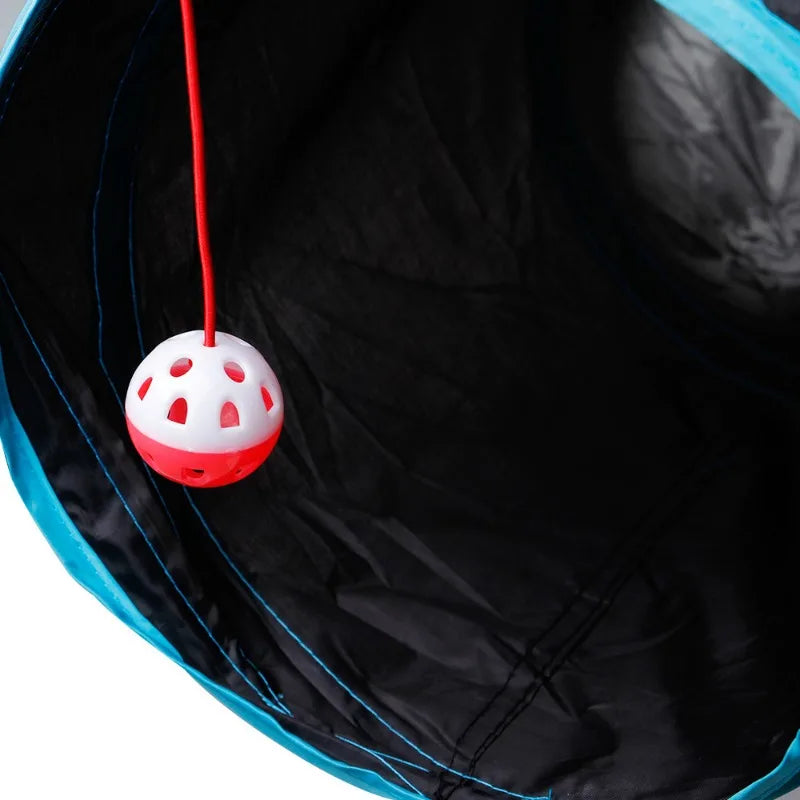 Collapsible Cat Tunnel Toy – Blue & Black Pop-Up Play Tube and Hideaway for Indoor Kittens