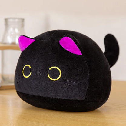 Kawaii Black Cat Plush Doll Soft Stuffed Round Cat Plushie Keychain Bag Pendant