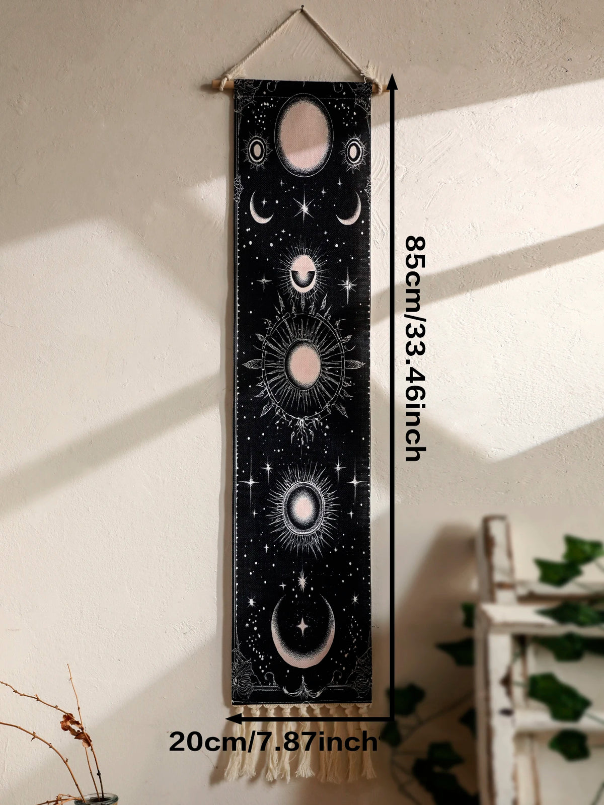 Celestial Moon Phase Tapestry Wall Hanging - Gothic Witchy Black White Boho Decor