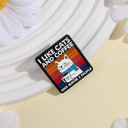 I Like Cats and Coffee Enamel Pin – Cute Cartoon Cat Drinking Coffee Alloy Brooch for Lapels & Bags
