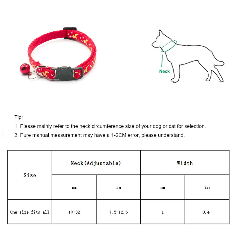 Stars and Moon Cat Collar Reflective Safety Buckle with Bell