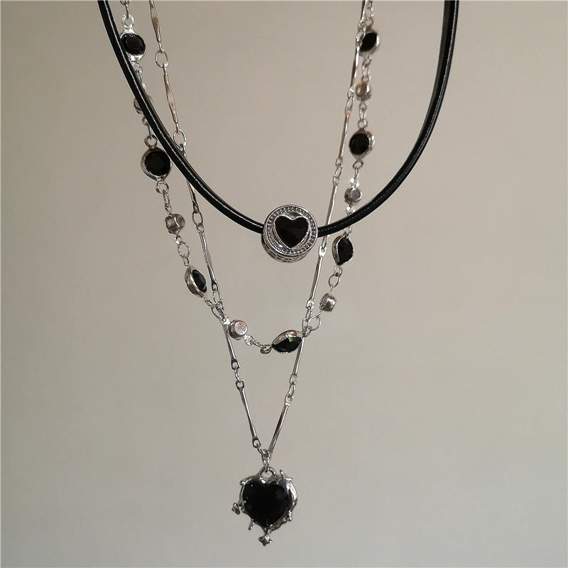 Punk Star Heart Cross Double Layer Chain Necklace – Y2K Grunge & EMO Rock Style for Men and Women
