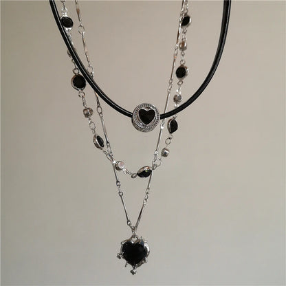 Punk Star Heart Cross Double Layer Chain Necklace – Y2K Grunge & EMO Rock Style for Men and Women