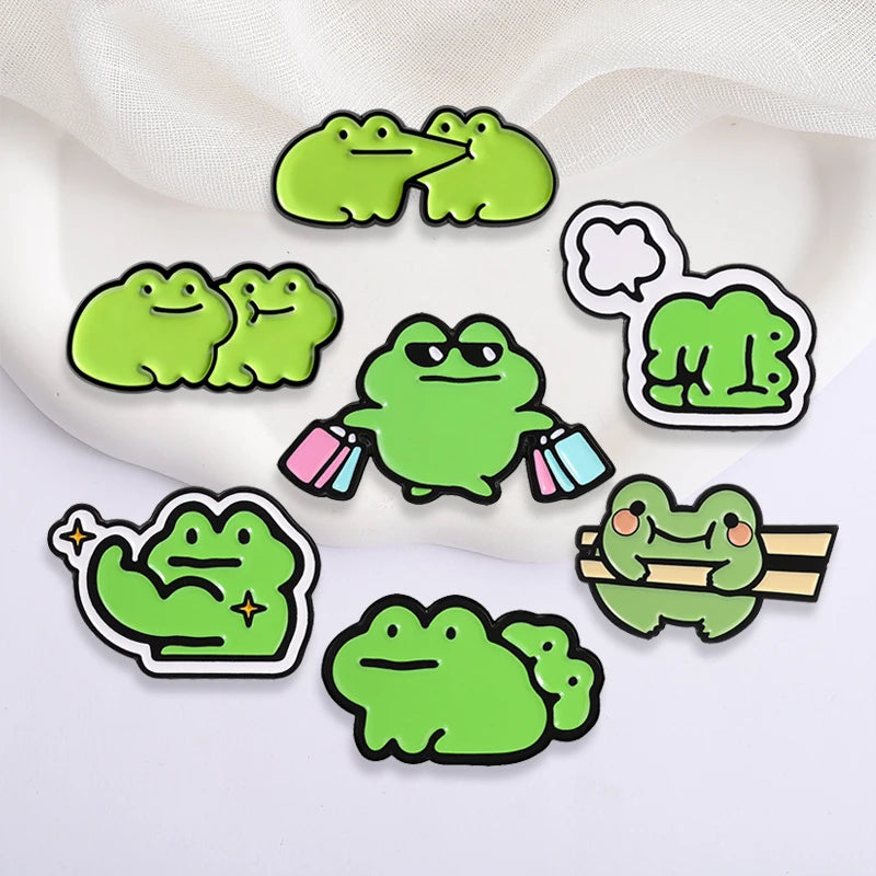 Funny Frog Meme Enamel Pin – Cute Cartoon Muscle Frog Brooch for Backpacks, Jackets & Lapels