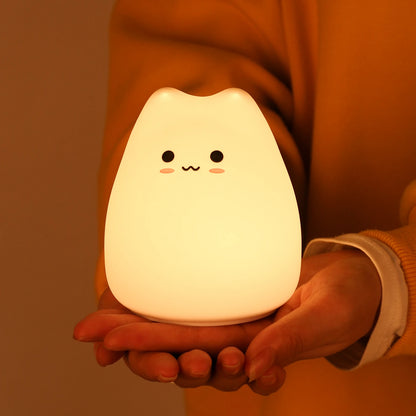 Mini Cat Touch Night Lamp Silicone LED Kids Bedside Nursery Light Gift