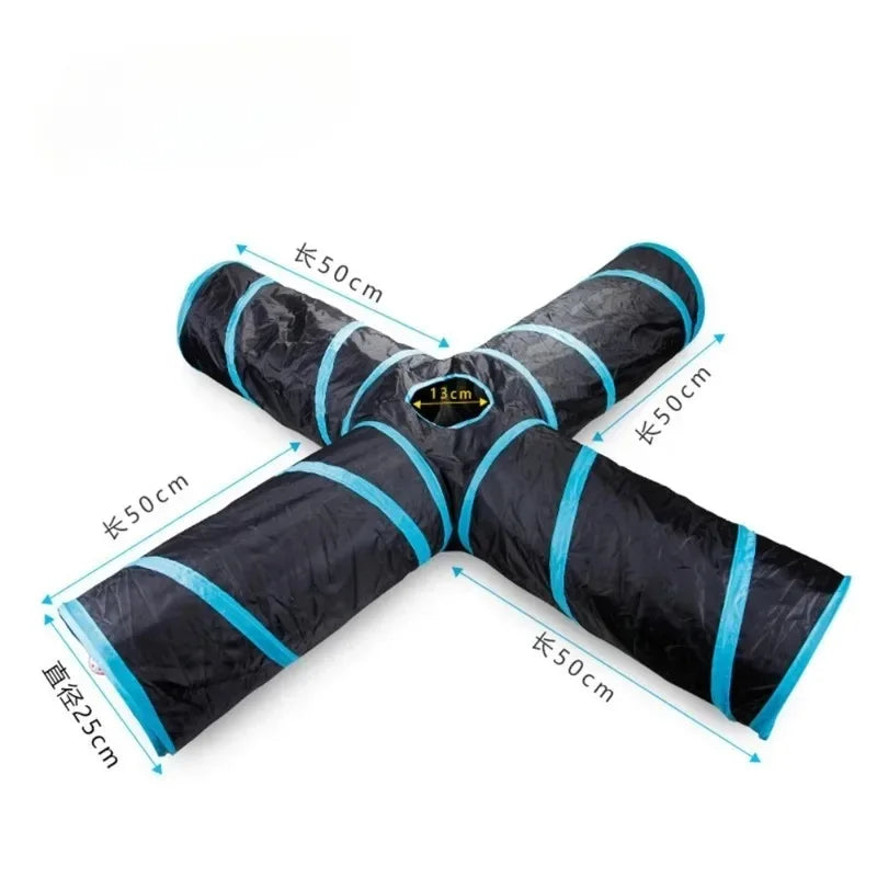 Collapsible Cat Tunnel Toy – Blue & Black Pop-Up Play Tube and Hideaway for Indoor Kittens