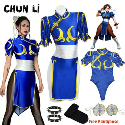 Women's Street Fighter Chun-Li Cosplay Costume – Blue Cheongsam Set