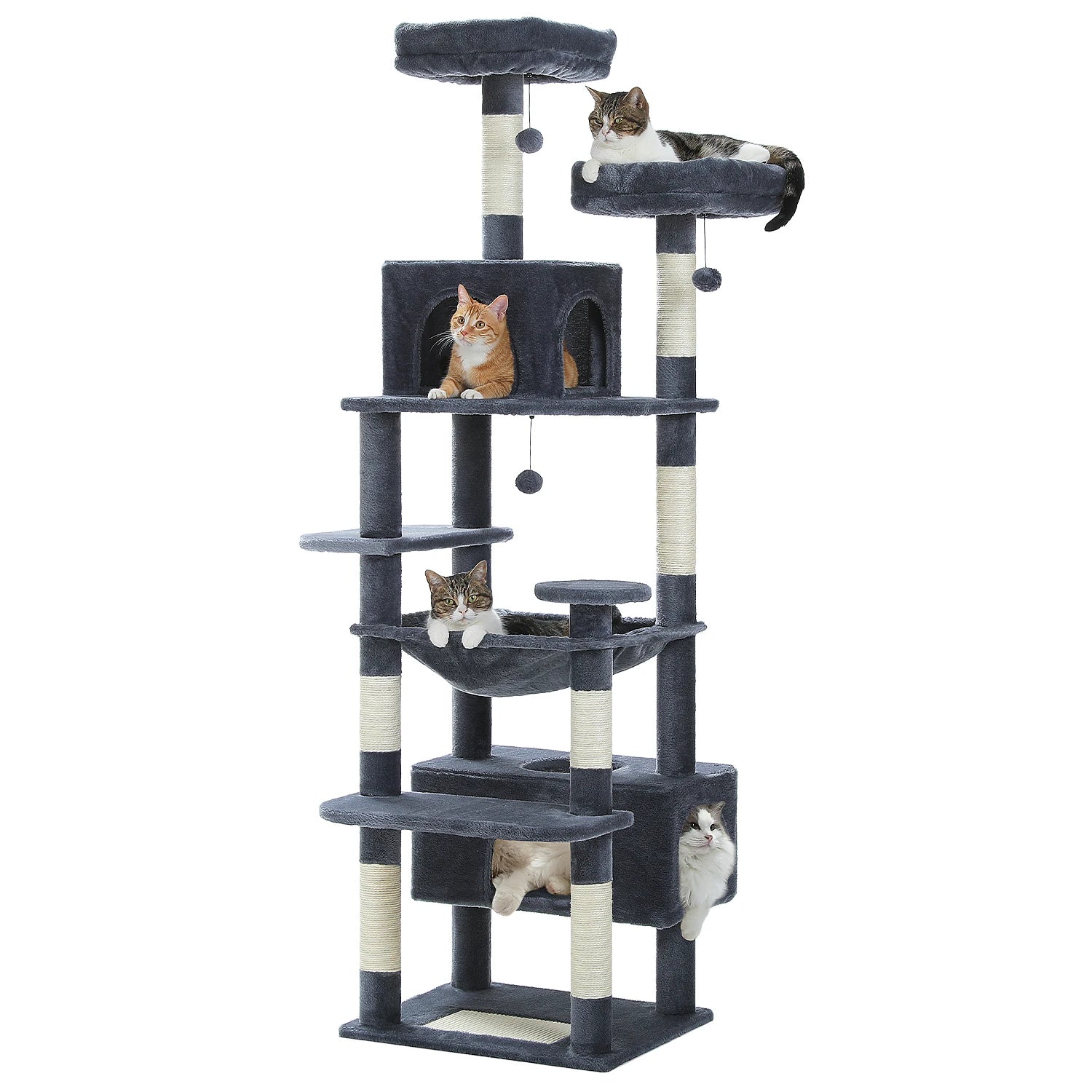 Large Cat Tree Tower with Hammock And Perches Sisal Scratching Posts Spacious Condos And Cat Toys for Indoor Cats Grey/Beige/Black
