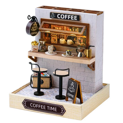 DIY 3D Puzzle Wooden Miniature Dollhouse Building Kit - Handmade Coffee House Model Gift