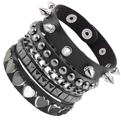 3-Piece Black Gothic Spike Rivet Bracelet Set – Punk Emo Boho Studded Wristbands