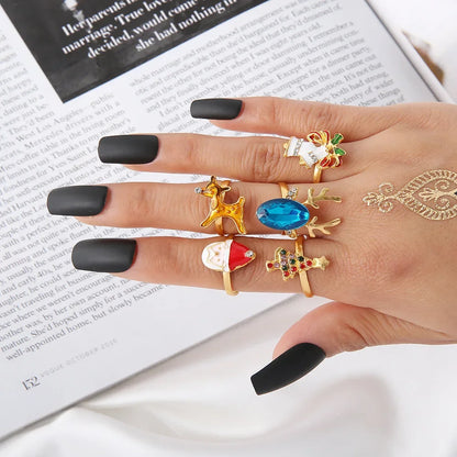 Gothic Red Crystal Heart Rings Set – 8pcs Irregular Y2K Butterfly Spider Aesthetic Jewelry for Women